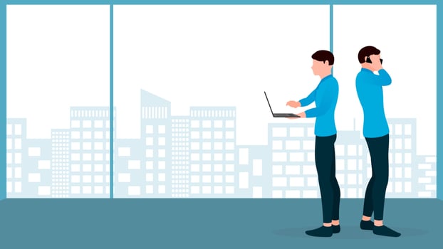 man using laptop man using mobile vector