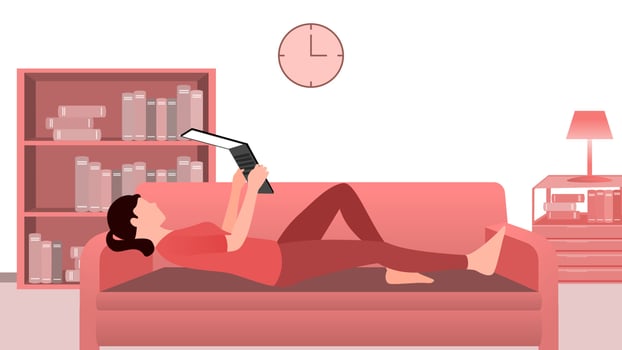 woman using laptop on sofa comfortabley vector