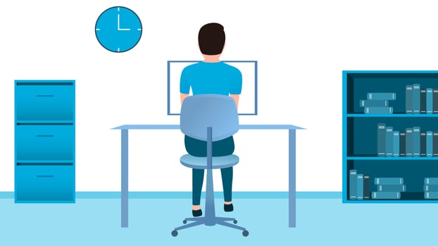 man using desk pc back side vector