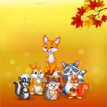 Cartoon wild animals with autumn background vector
