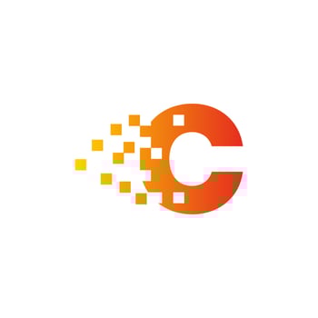 Colorful letter C fast pixel dot logo. Pixel art with the letter C. Integrative pixel movement. Creative scattered technology icon. Modern icon creative ports. Vector logo design.