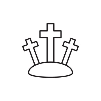 Calvary hill linear christian icon. Three crosses at Golgotha mountain. Crucifixion of Jesus Christ. Good Friday. Thin line illustration. Contour symbol. Vector isolated outline drawing