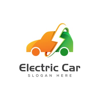 modern Electric Car logo, car with thunderbolt logo vector template