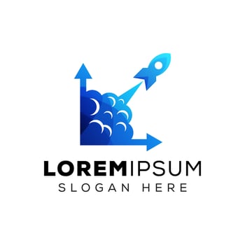 business performance rocket logo, rocket launch with arrow logo template vector