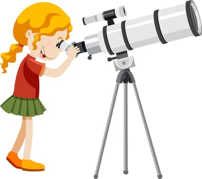 Little girl looking through telescope vector