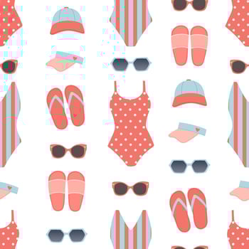 Summer seamless pattern vector illustration, swimsuits flat design