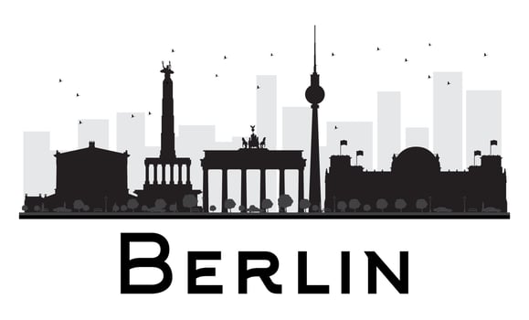 Berlin City skyline black and white silhouette. vector