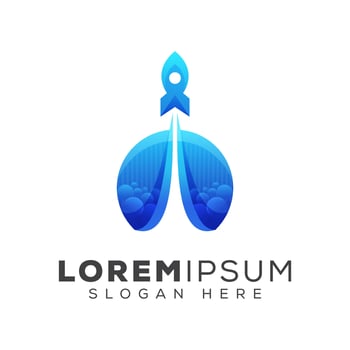modern rocket up logo, launch rocket logo template vector