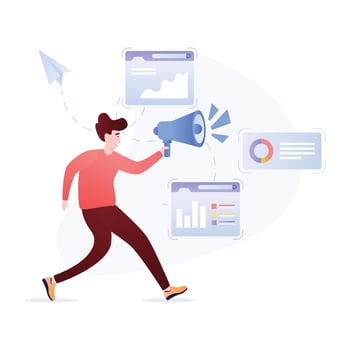 Person holding a megaphone, concept of marketing flat illustration vector