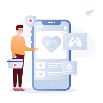 Virtual first aid, flat illustration of medical app vector
