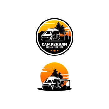 camper van - caravan - motor home isolated logo vector