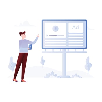 Person with billboard, flat illustration of advertising campaign vector