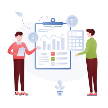 Persons monitoring data online, flat illustration of analytics vector