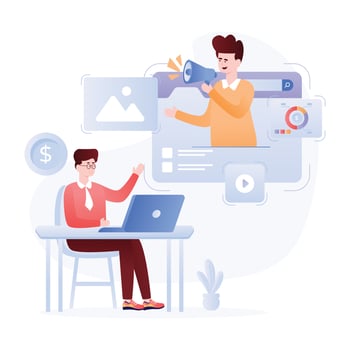 Persons monitoring data online, flat illustration of analytics vector