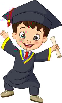 Cartoon little boy in graduation costume holding a diploma vector