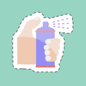 Sticker line cut Holding Spray Bottle. suitable for Hand Actions symbol. simple design editable. design template vector. simple symbol illustration vector