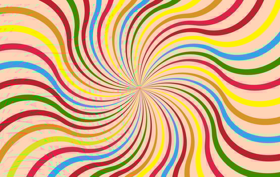 Groovy retro swirl burst, summer and carnival background vector