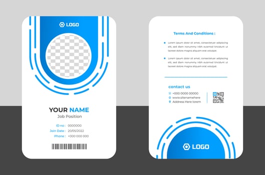 Modern and clean business id card template. professional id card design template with blue color. corporate modern business id card design template. Company employee id card template. vector