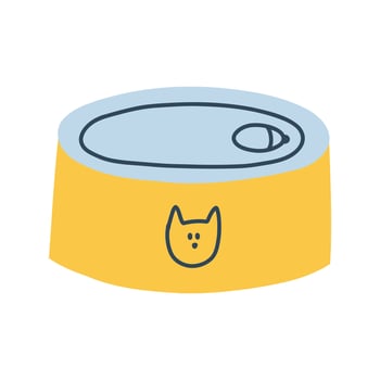 Cat canned food in cartoon flat style. Pet care. Vector illustration of animal feed isolated on white background.