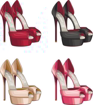 WOMEN High Heel shoes vector isolated on white background Fashion women's footwear Colored vector illustration