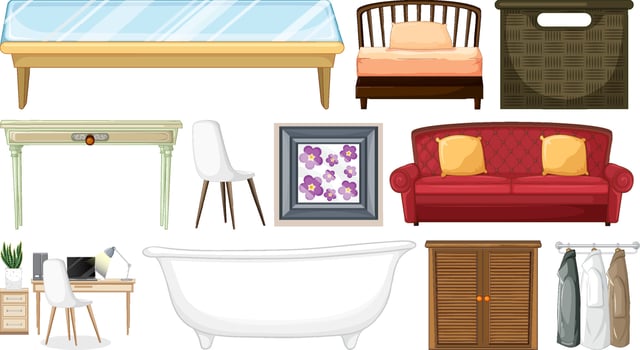 Furniture and household appliances on white background vector