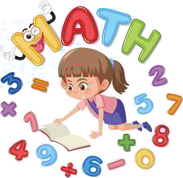 Font design for math with girl and numbers vector
