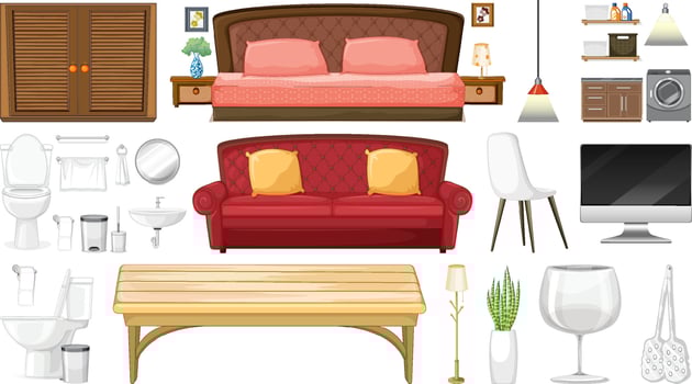Furniture and household appliances on white background vector