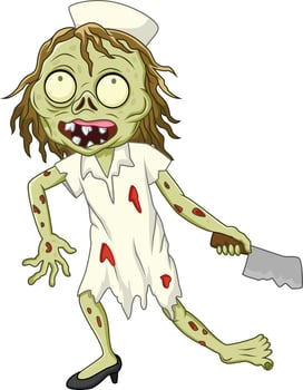 Cartoon zombie nurse on white background vector