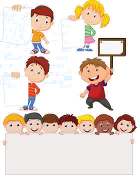Cartoon children holding blank sign vector