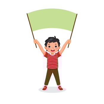 Cute little boy holding banner with empty space templates for text, banners and ads vector
