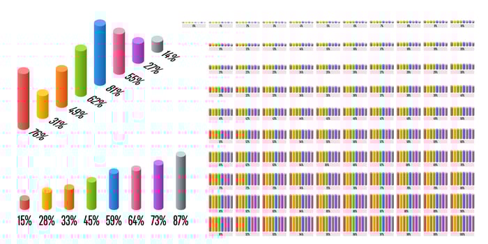 Set of cylinder percentage bar chart from 0 to 100 vector