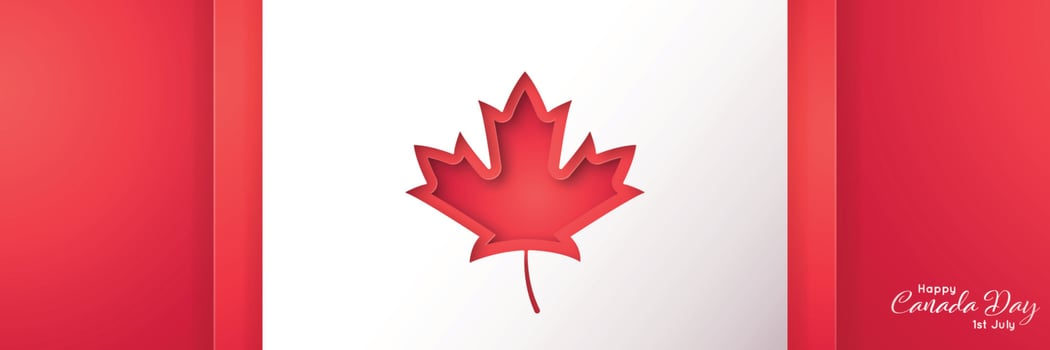 Happy Canada Day long horizontal banner in paper art style. vector