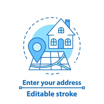 Setting home address concept icon. Doorstep delivery. GPS navigation idea thin line illustration. Choosing location. Vector isolated outline drawing. Editable stroke