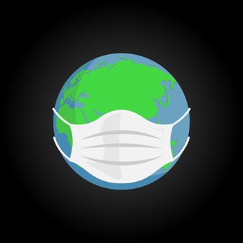 earth wearing face mask illustration. earth wears a healthy face mask. protection a world with a virus pandemic. vector