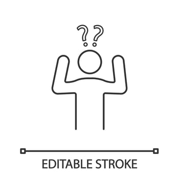 Confusion linear icon. Making decisions. Indecision. Thin line illustration. A lot of questions. Indecisive person. Perplexity. Contour symbol. Vector isolated outline drawing. Editable stroke