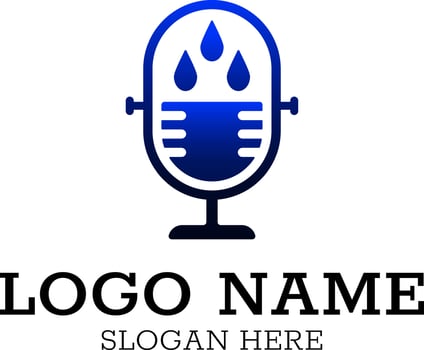 podcast mic design logo with water drops vector