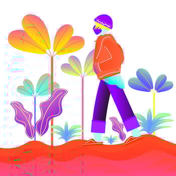 Vector illustration of a person wearing a face mask walking alone in the park