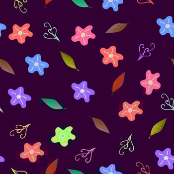 Seamless spring pattern with colorful leaves and flowers vector