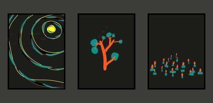 Set of three wall art with illustration of a night view vector