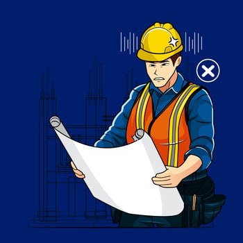Building contractor looks angry holding blueprint vector illustration free download