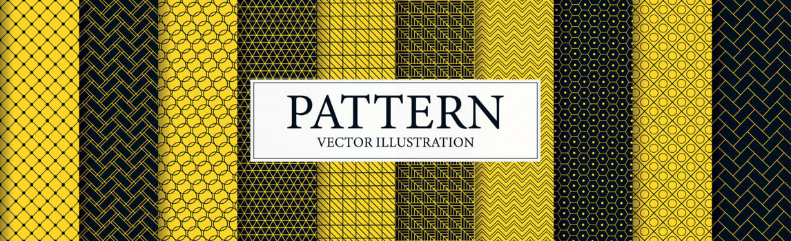 Panoramic patterns 8 pcs set black yellow - Vector