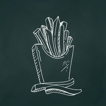 French fries thin white lines on a textural dark background - Vector