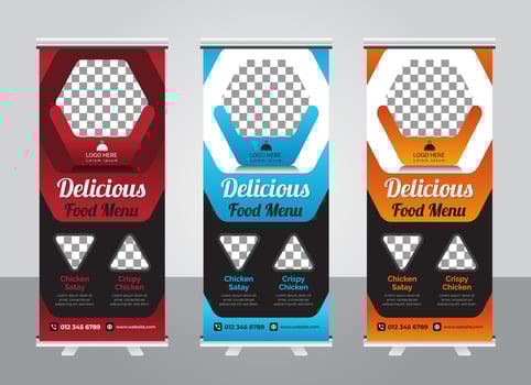 Food and restaurant roll up banner design template vector