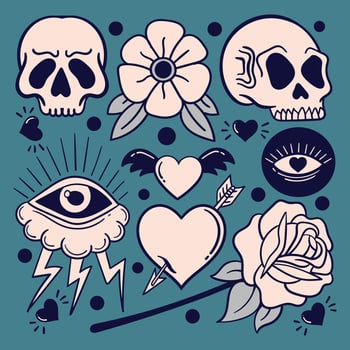 Elements hand drawn colorful doodle vintage illustration for tattoo sticker etc vector