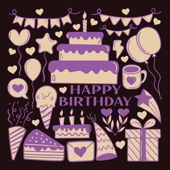 Elements hand drawn colorful doodle happy birthday premium vector