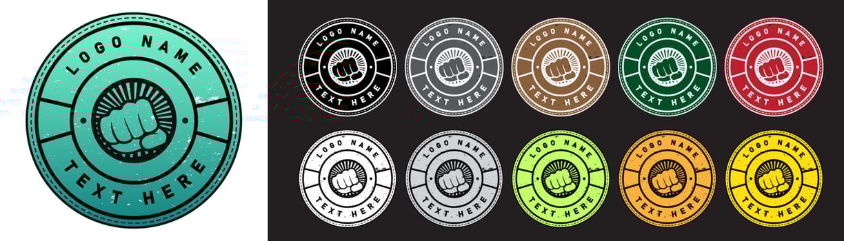 Clenched Fist Logo with color variations. Grunge concept. vector