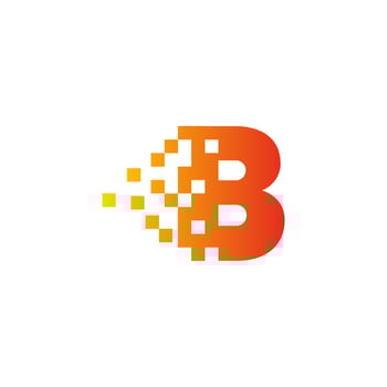 Colorful letter B fast pixel dot logo. Pixel art with the letter B. Integrative pixel movement. Creative scattered technology icon. Modern icon creative ports. Vector logo design.