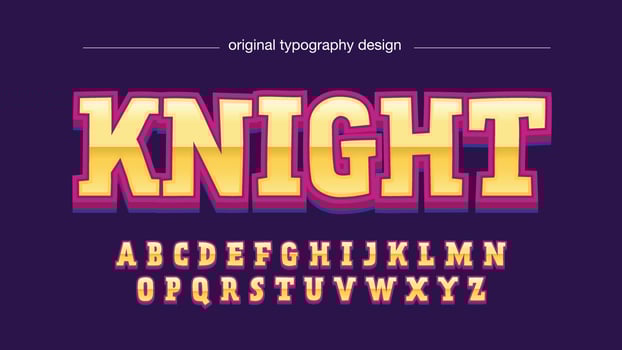 yellow and purple metallic cartoon gaming logo isolated letters vector