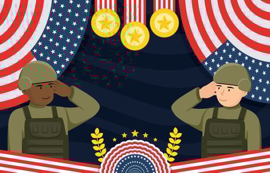 Happy Memorial Day with Soldiers Doing Salute vector