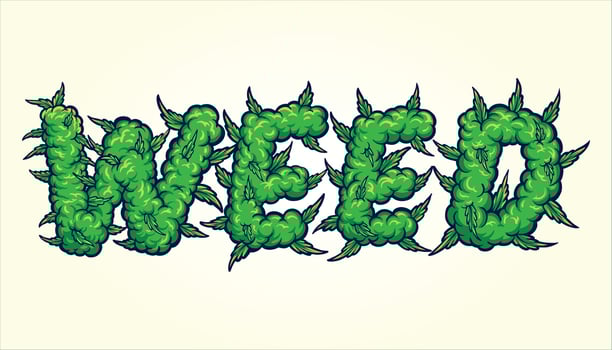 Weed font lettering with smoke effect vector